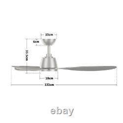 Modern Ceiling Fan with LED Light 52 Inch Silver Remote Control 6 Speed Setting