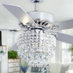 Modern Crystal Ceiling Fan LED Light Remote Control Wind Speed Blades Reversible