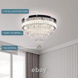 Modern LED Crystal Chandelier Ceiling Light Flush Mount Dimmable Remote Control