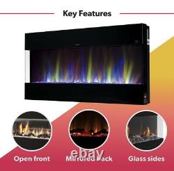 Modern LED Flame Electric Fireplace in Black with Remote Control 42