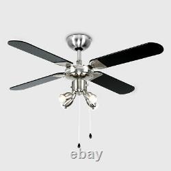 Modern Remote Control Brushed Chrome Black Ceiling Fan with Spot Light Lights