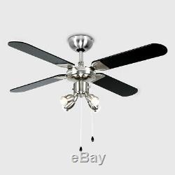 Modern Remote Control Brushed Chrome Black Ceiling Fan with Spot Light Lights