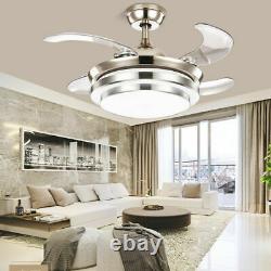 Modern Remote Control Ceiling Fan 4 Retractable Blades with 3 Color LED Light UK