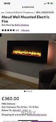 NEW Electric Wall-Mounted Log Fire Heater with Flame Effect LED Remote Control