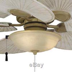 Outdoor/Indoor 48 Patio Ceiling Fan + Bowl Light Unique Tropical Palm Leaf Cool