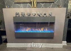 Panoramic 2022 Electric Media Wall Fire Remote HD LED Mantel Inset 60 GREY