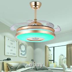 RGB Retractable LED Ceiling Fan with Dimmable Music Light, APP & Remote Bedroom