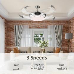 Retractable Ceiling Fan with Dimmable LED Light, Remote Controller, for Bedroom