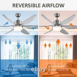 Reversible Ceiling Fan with Light, 3 Blades LED Lighting Remote Silver Fan