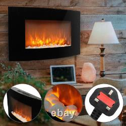Wall/Floor Electric Fire Fireplace Glass Hearth Faux Flame Decor Remote Control