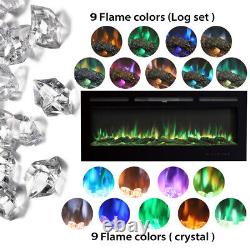 Wall Recessed Remote Control Fireplace Wall Mounted Led Crystal Log Flame 40'