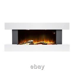 White 2kW Electric Fireplace Suite with Wooden Surround Remote Control LED Flame