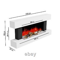 White 2kW Electric Fireplace Suite with Wooden Surround Remote Control LED Flame