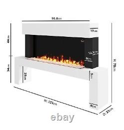 White Electric Fireplace with LED Lights and LED Flames